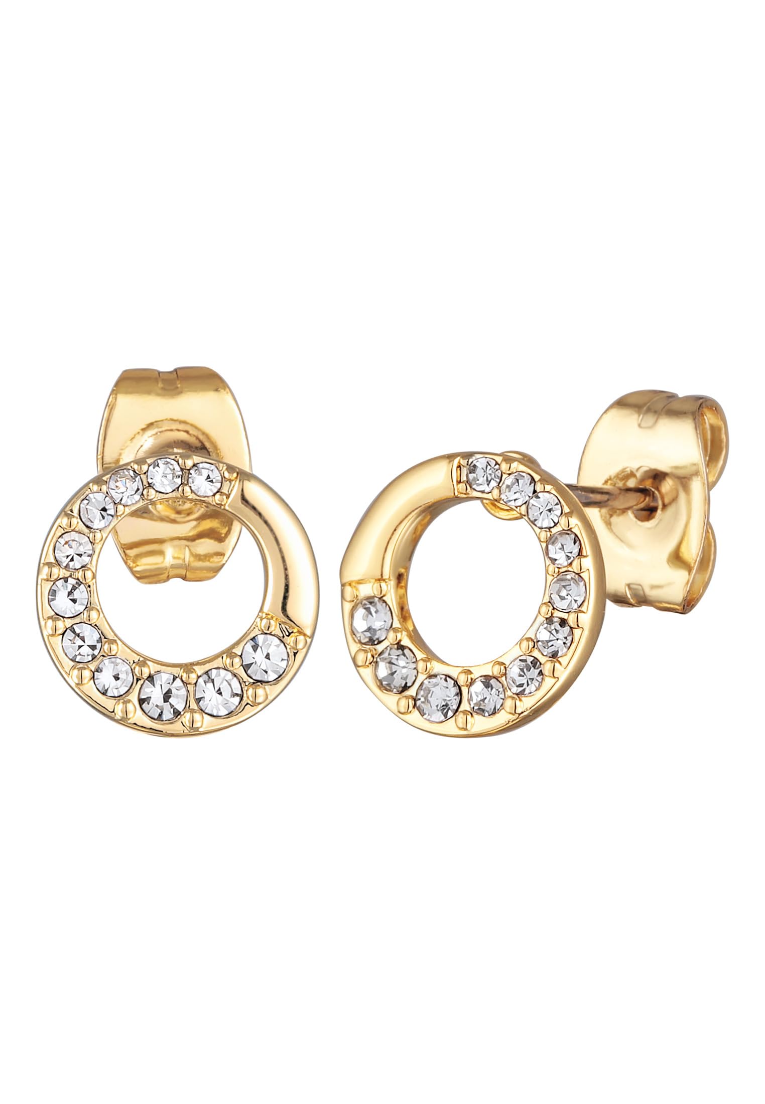 Elli Earrings Ladies Stud Earrings Circle Geo Gold Coloured with Crystals