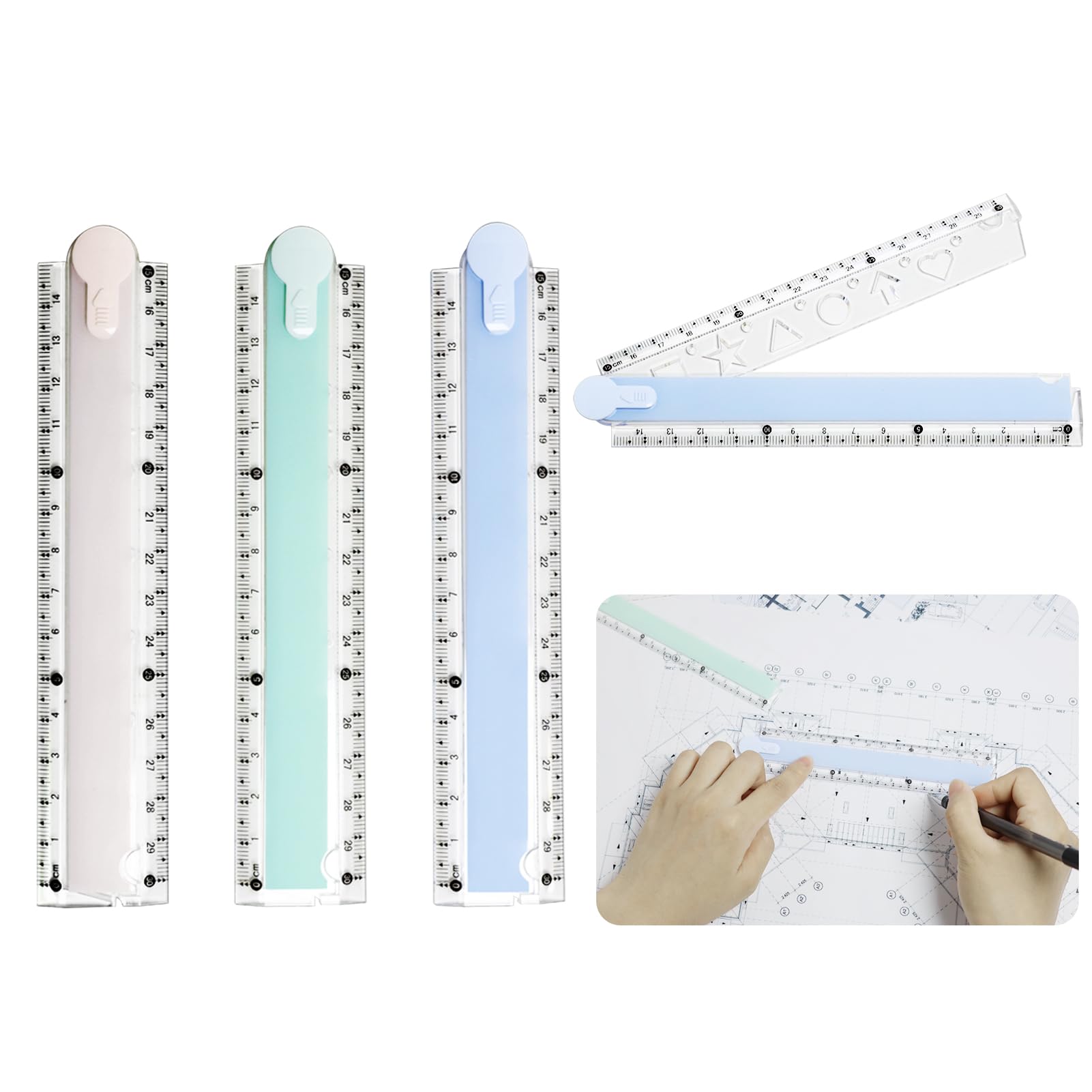 Righelli Pieghevoli 30 Cm - 3 Pezzi Multicolore, In Plastica Morbida, Per Scuola E Ufficio - Foto 4