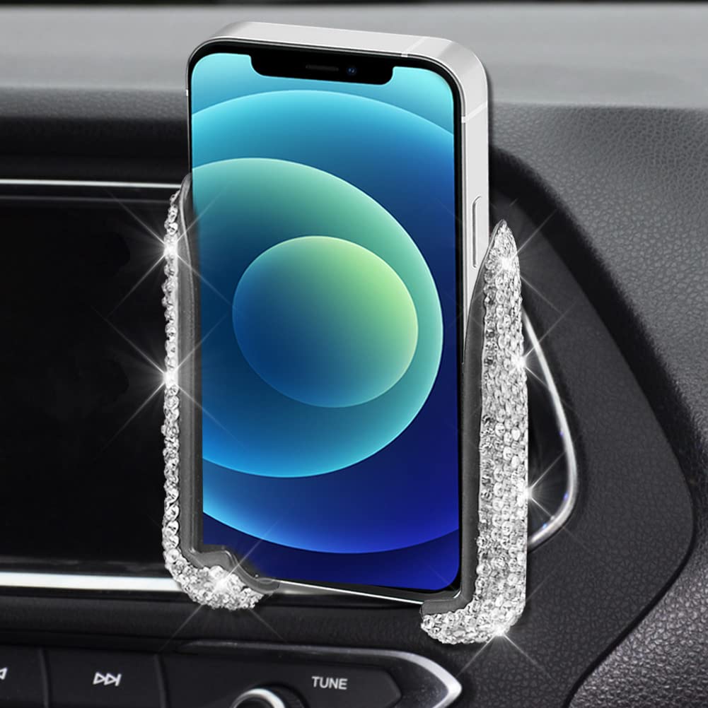 Bling Phone Holder for Car Vent, Universal 360°Adjustable Diamond Car Vent Phone Mount,Bling Car Accessories for Women Girly (White)