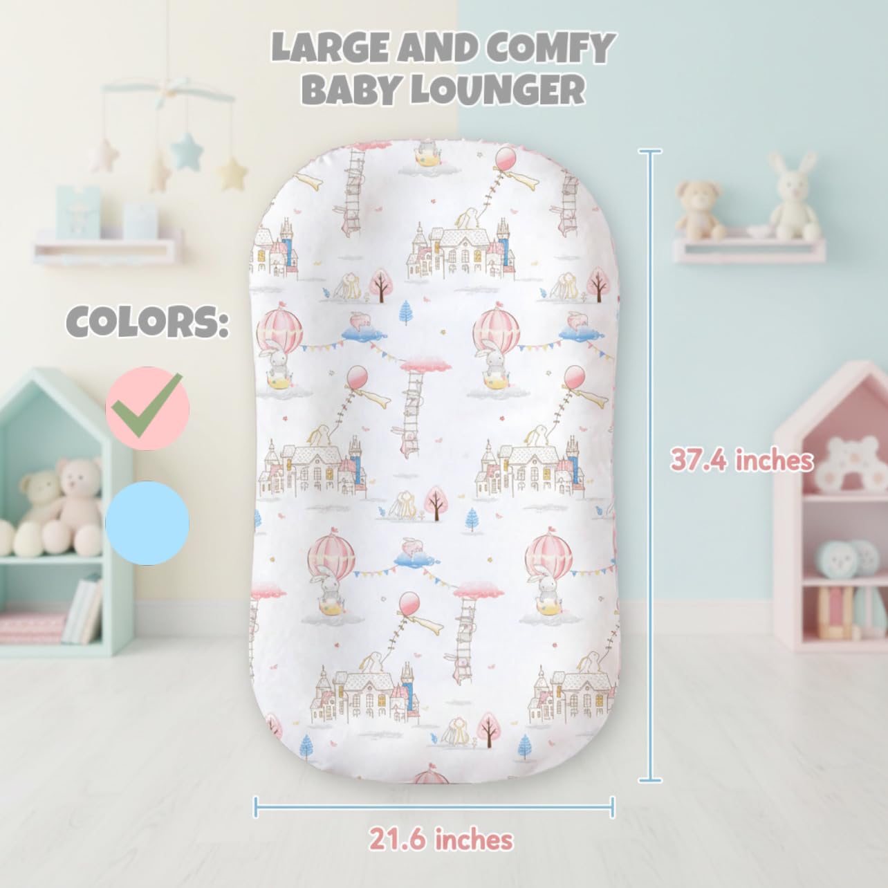 Baby Lounger for Newborn & Infant, 0-24 Months Snuggle Baby Nest in 100% Cotton, 2 Sides Cover, Breathable and Portable Lounger Pillow for Supervised Play & Rest, (Pink) - Image 2