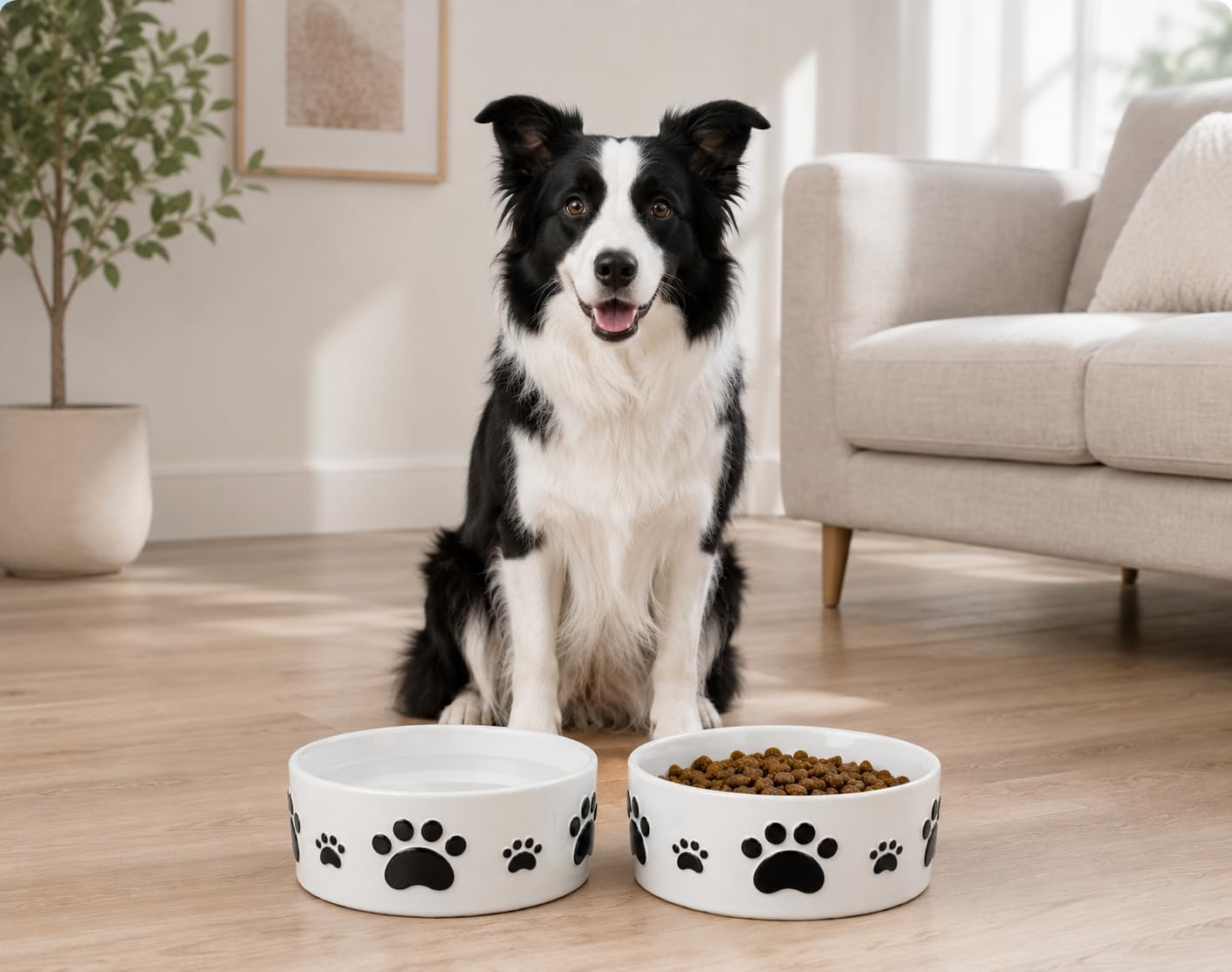 Keramik-Hundenäpfe für mittelgroße Hunde – 16,5 cm rund × 6,5 cm hoch, Hundefutternapf & Wassernapf für Hunde, mittelgroße Hundenäpfe mit Anti-Rutsch-Ringen – Futter- und Wassernäpfe für kleine bis