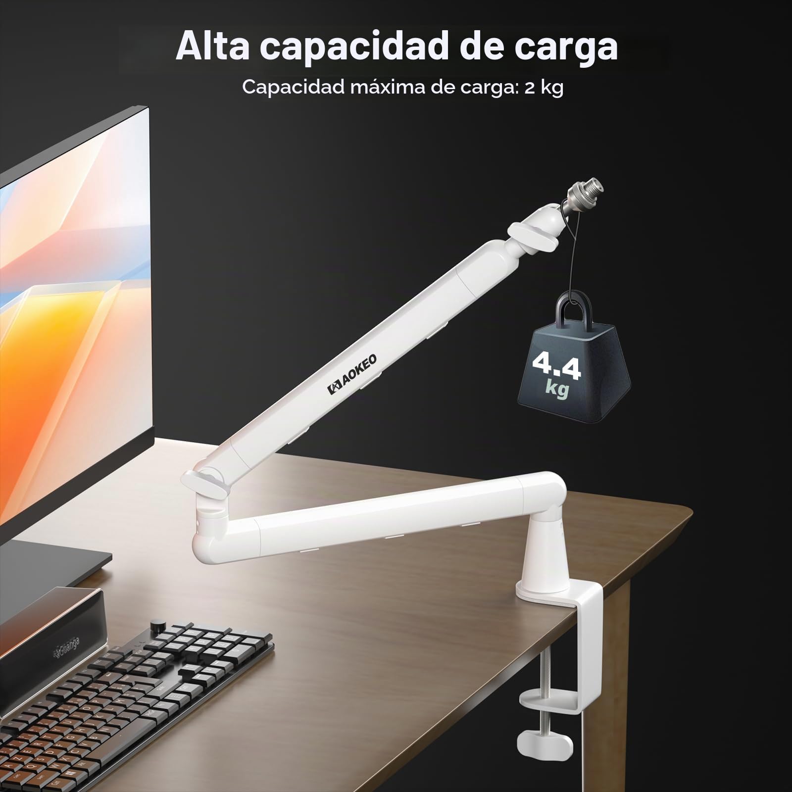 Aokeo AK-55 - Brazo de micrófono ajustable de perfil bajo, adecuado para Blue Yeti, Snowball iCE, HyperX QuadCast, SoloCast, Elgato Wave, etc