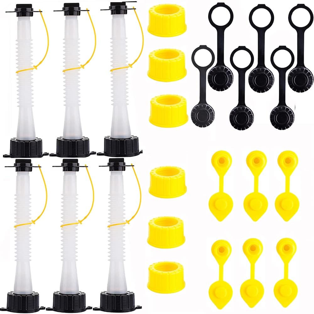 Gas Can Spout Replacement Universal Fuel Tank Nozzle Kit with 2 Collar Caps Compatible for Essence Gott Rubbermaid Blitz Midwest Scepter Gas Water Diesel Container