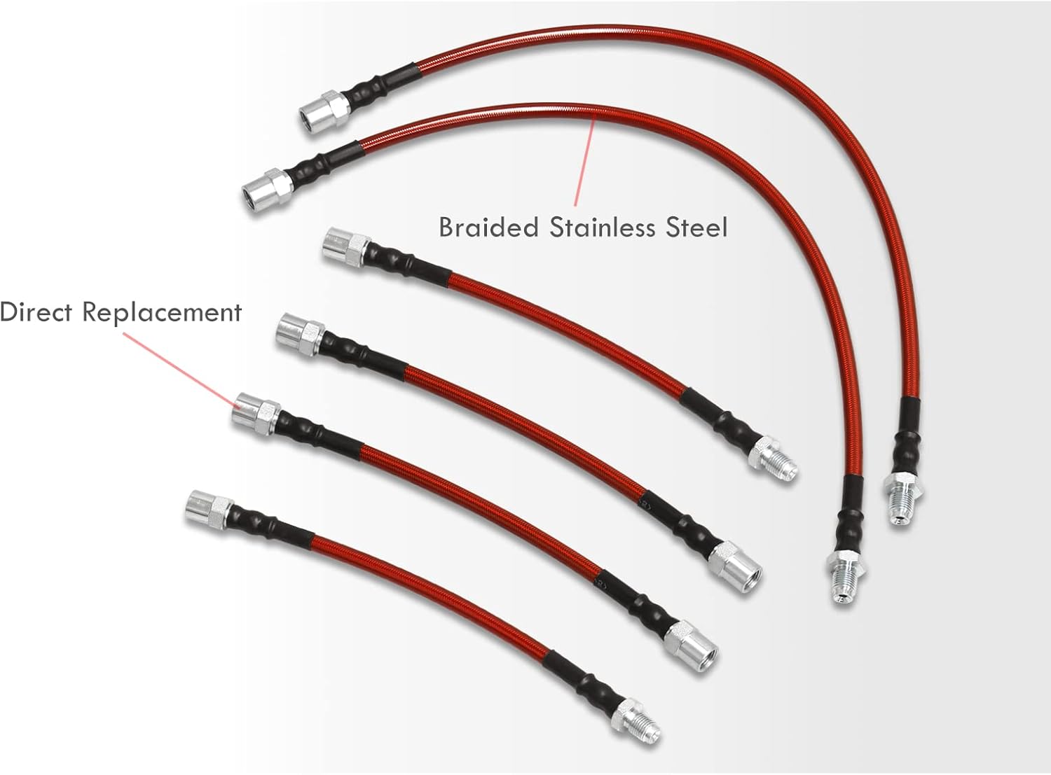 AJP Distributors Red Stainless Steel Braided Oil Brake Lines Hoses Cables Kit 6PCS Set Compatible/Replacement For 3 5 7 Series E36 E34 E32 1988 1989 1990 1991 1992 1993 1994 1995 1996 1997 1998 1999
