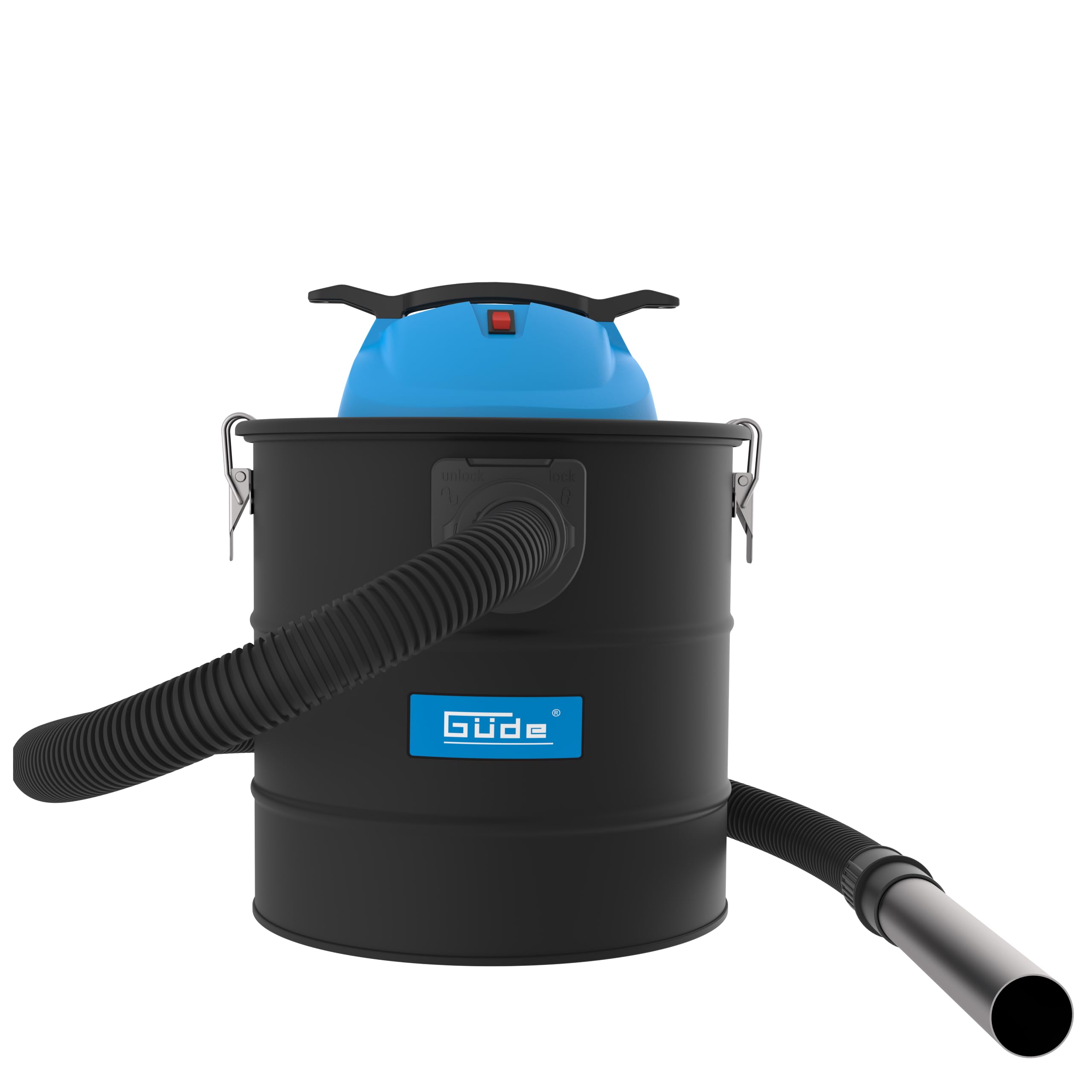 Güde GA 18-1200.1R - Aspiratore per cenere, 230 Volt, 1200 Watt, 18 kilopascal, contenitore da 18 litri, con filtro HEPA, funzione autopulente, tubo di aspirazione in metallo e tubo di aspirazione in
