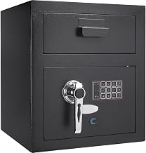 Secure Keypad Depository Safe with Two PIN Codes, Anti-Fishing Design, Solid Steel Construction, Black