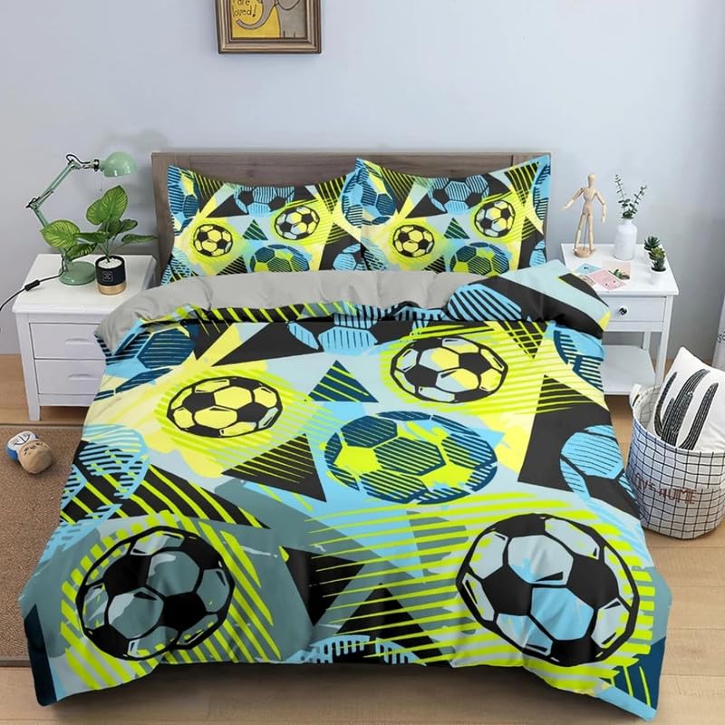 Funda nórdica fútbol azul suave en microfibra de 110g/㎡ para cama de 90