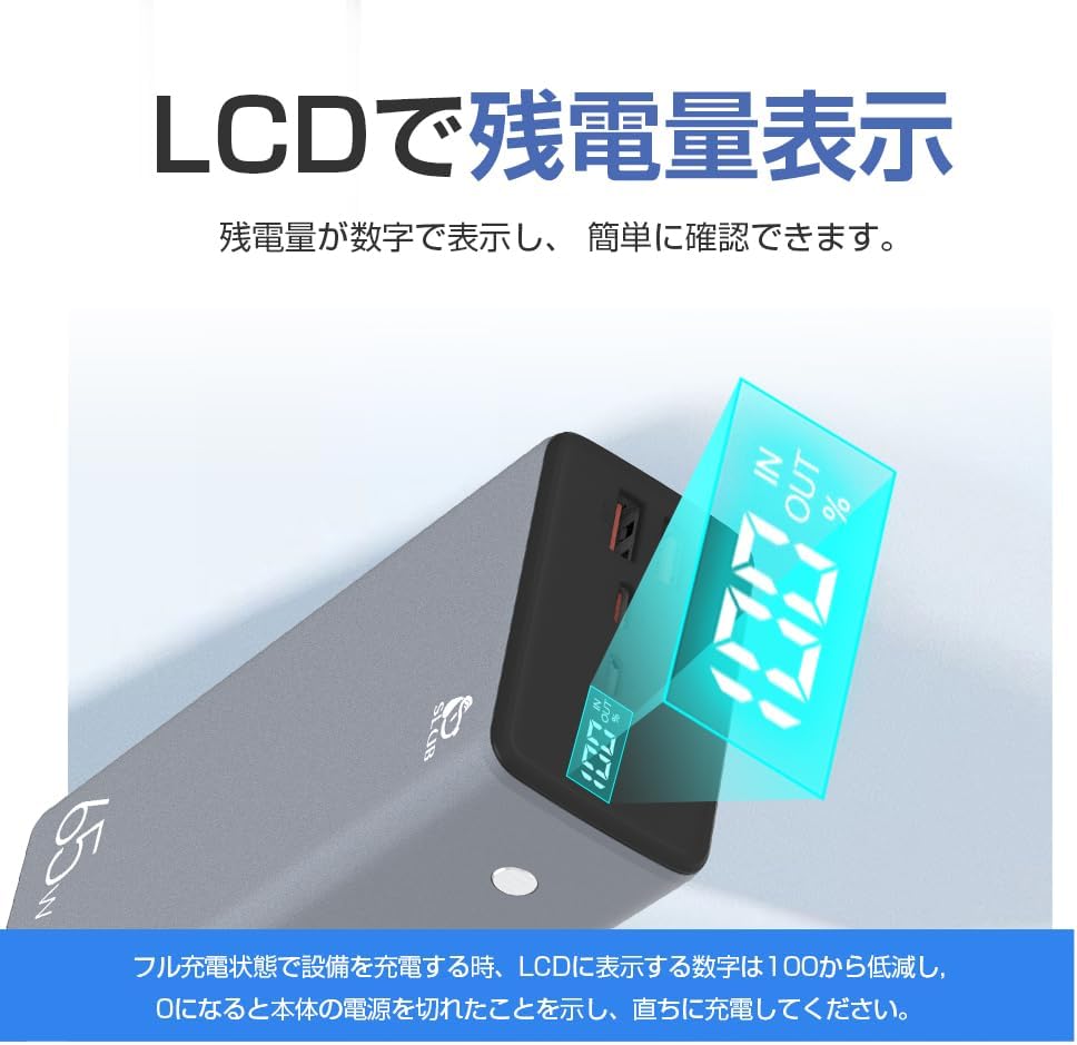 モバイルバッテリー 40000mAh 大容量 PD65W急速充電 ノートパソコン用 3ポート 【磁気スタンド】 USB-C入出力 2US