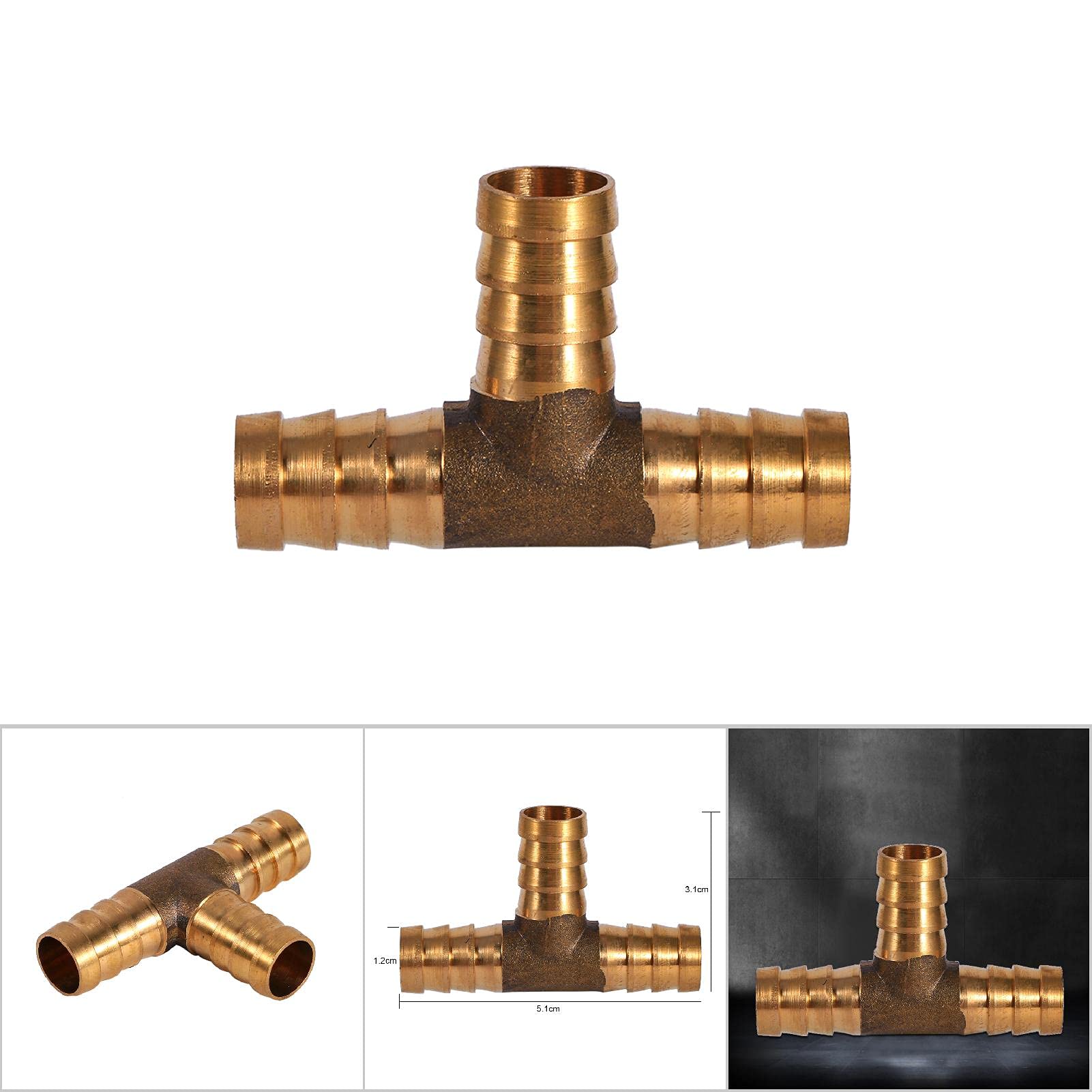 Produktbild von QZKJQDD 12mm T-Stück Schlauchverbinder Aus Messing – 3-Wege Für Wasser, Luft & Kraftstoff, 1 Stück