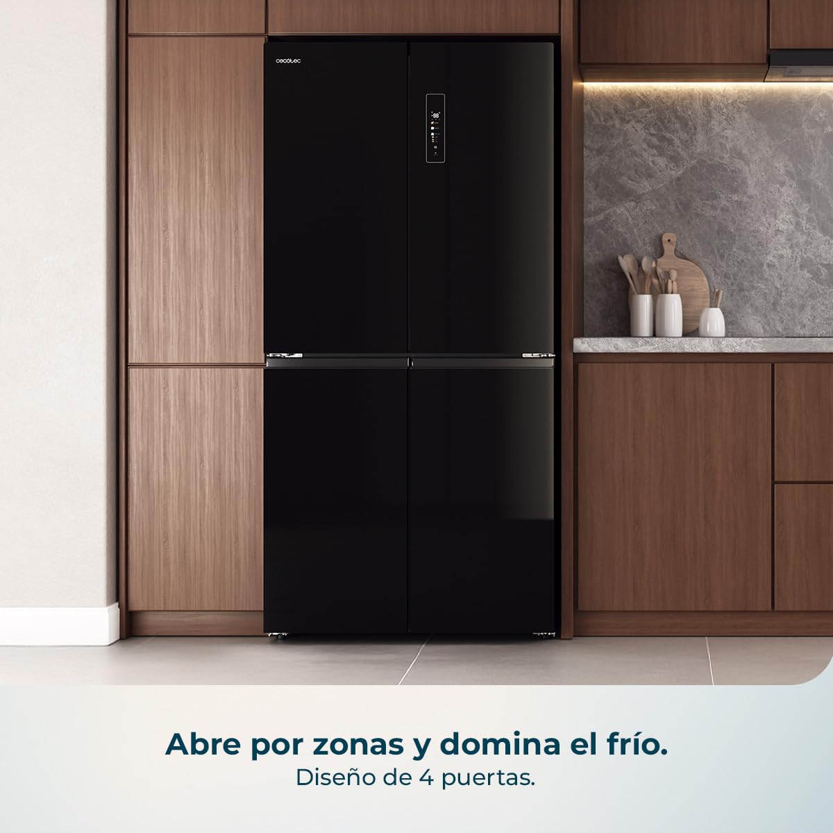 Cecotec Frigorífico Americano 4 Puertas Bolero CoolMarket 4D 503 Black Glass D. 503 L, Altura 177,5 cm, Ancho 85 cm, Total NoFrost, Motor Inverter, Multi AirFlow, Display Táctil