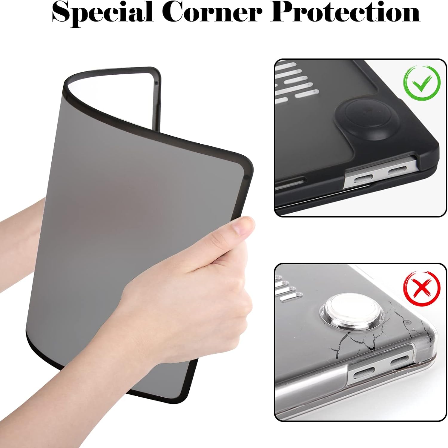 AKIT Compatible with MacBook Air 13 Inch Case 2022 2021 2020 2019 2018 Release M1 A2337 A2179 A1932, Anti-Cracking Plastic Hard Shell Case with TPU Bumper & Screen Protector & Keyboard Cover, Black