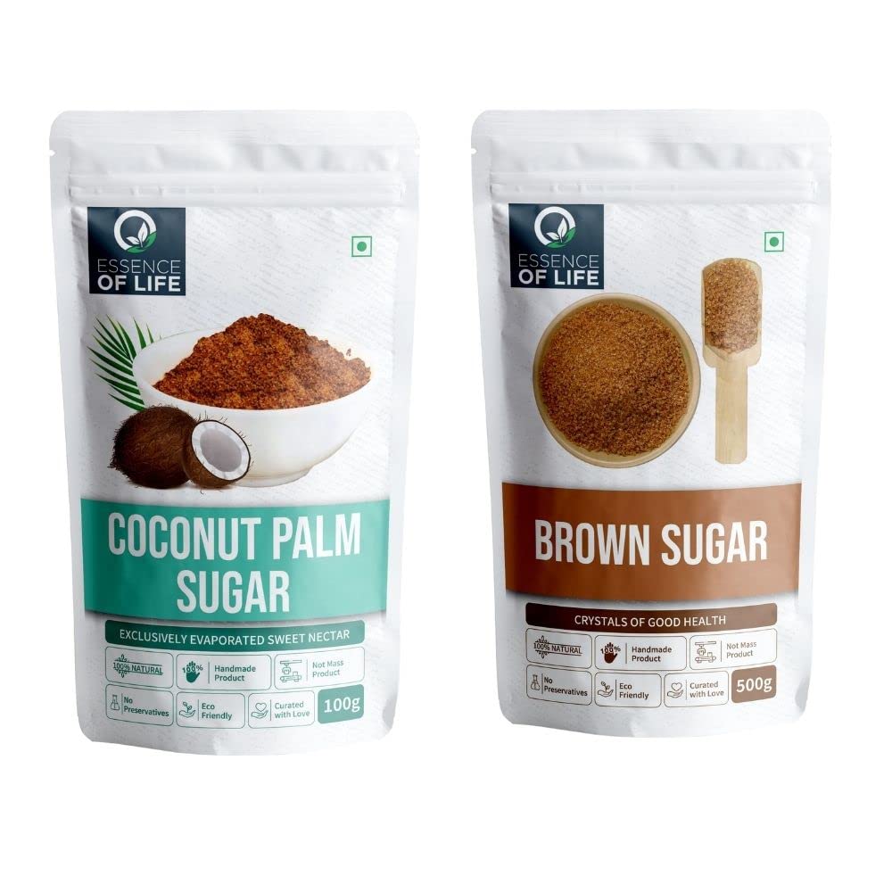 Essence of Life Coconut Palm Sugar 100 Grams & Sugar Brown 500 Grams - Made with Natural, Organic Ingredients