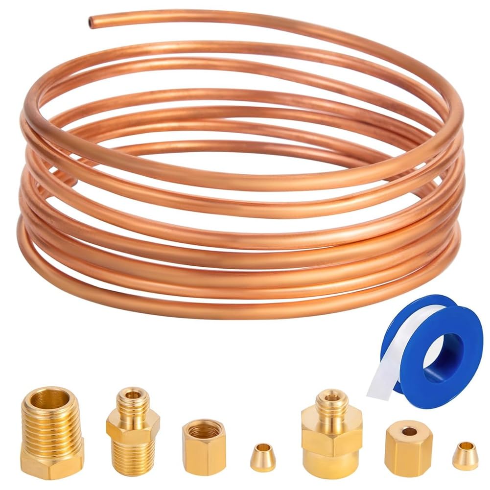 Dedjgoo 72inch Oil Pressure Gauge Tubing Kit,Set of Copper Tube with 1/4inch X1/8inch NPT,1/8inch NPT Male