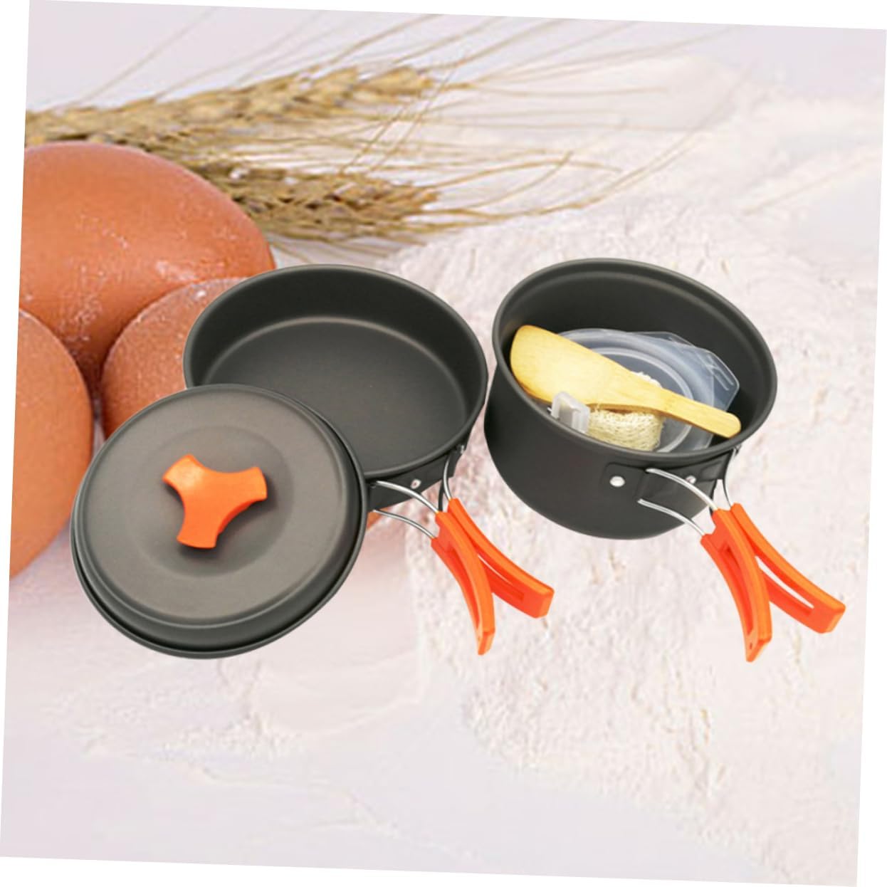 BESPORTBLE 8pcs Camping Pot Set Lightweight Aluminum Cookware Dutch Oven Pan Bowl Spoons Cutlery for People