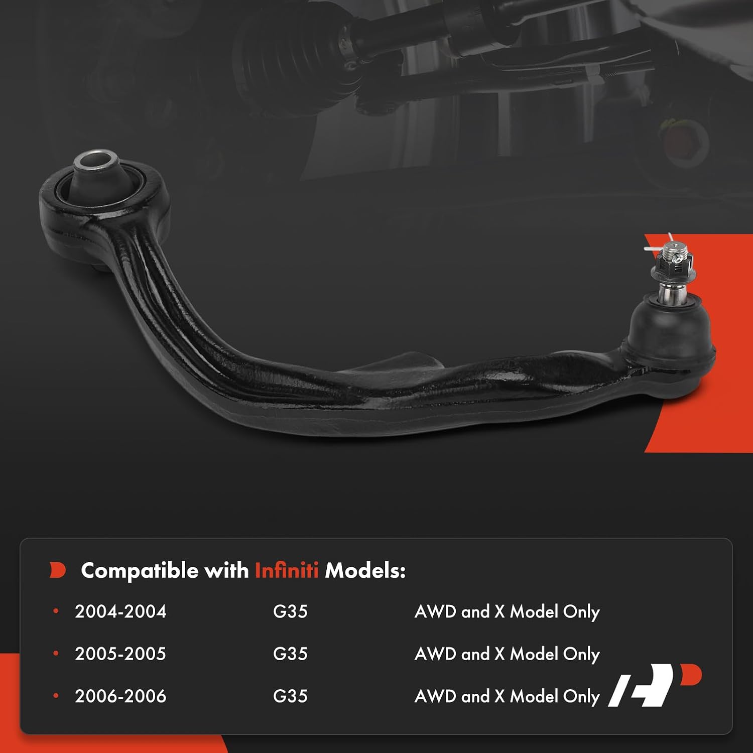 a-premium front right lower rearward control arm, with ball joint & bushing, compatible with infiniti g35 2004 2005 2006, awd
