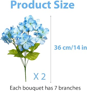 Petalup 2 Bundles Artificial Blue Hydrangeas, 7 Heads for Bunch