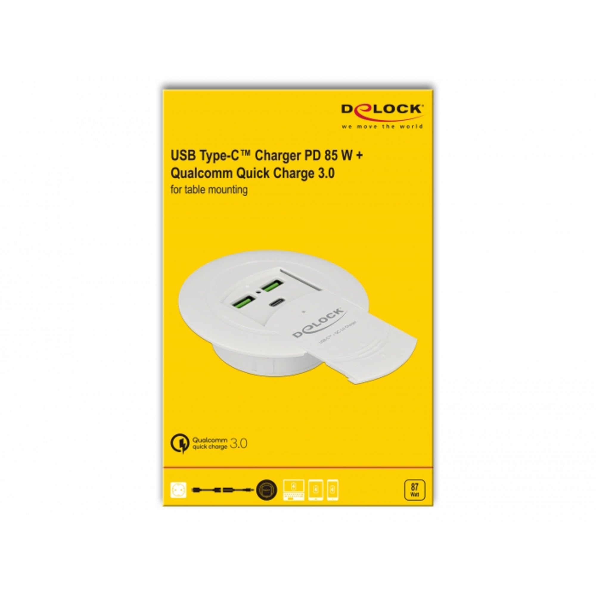 DELOCK CARGADOR USB TYPE-Câ„¢ PD 85 W + QUALCOMM QUICK CHARGE 3.0 PARA MONTAJE EN MESA