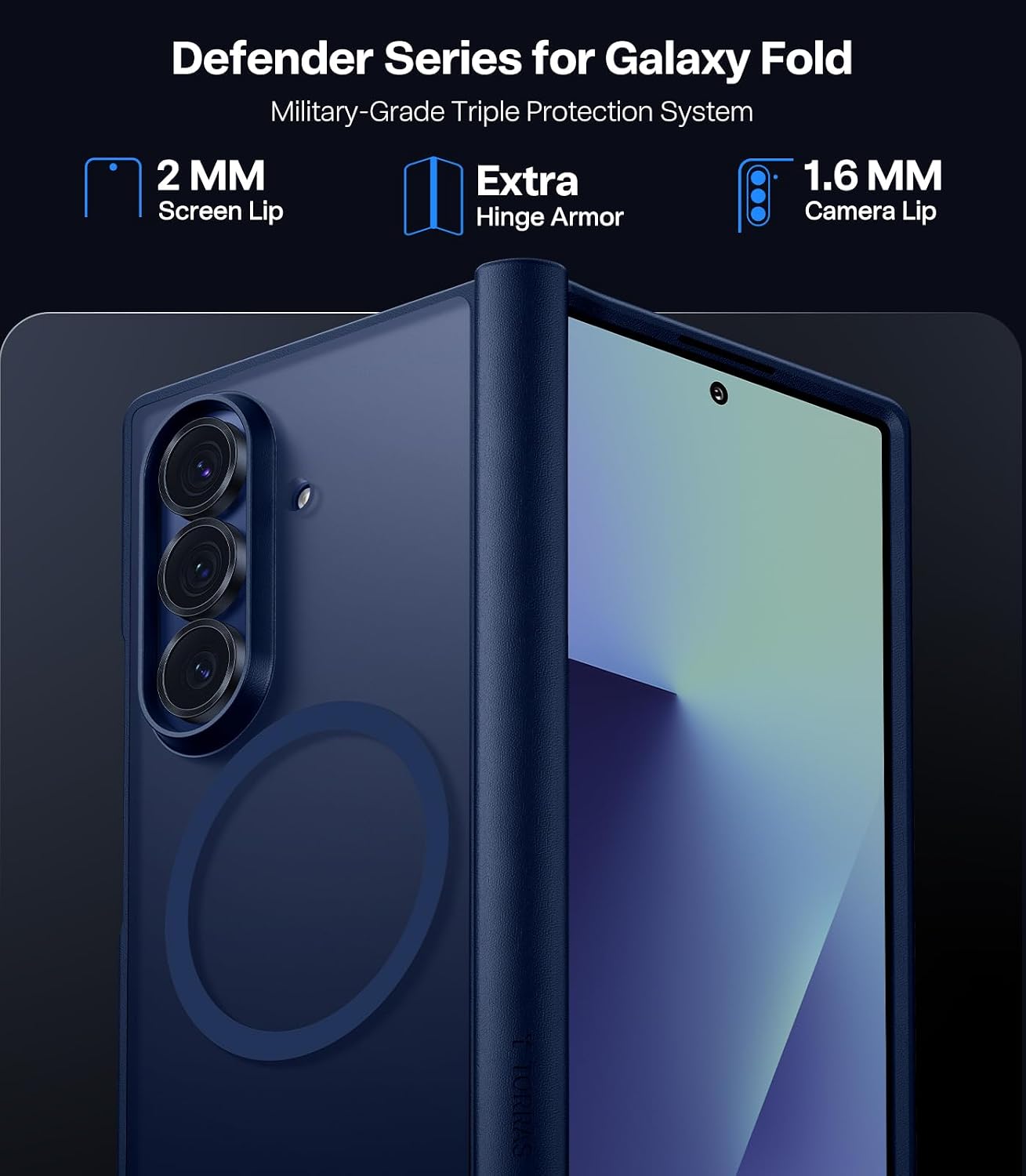 TORRAS Upgraded Magnetic Shockproof for Samsung Galaxy Z Fold 7 Case with Screen Protector, Fit for Magnetic, 4X Military Grade Hinge Protection, Translucent Slim Case for Samsung Z Fold 7, Blue