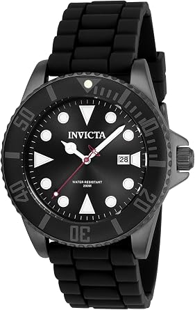 ساعة Invicta Pro Diver للرجال من الكوارتز المصنوع من الفولاذ المقاوم للصدأ مع حزام من السيليكون، أسود، 22 موديل 90302