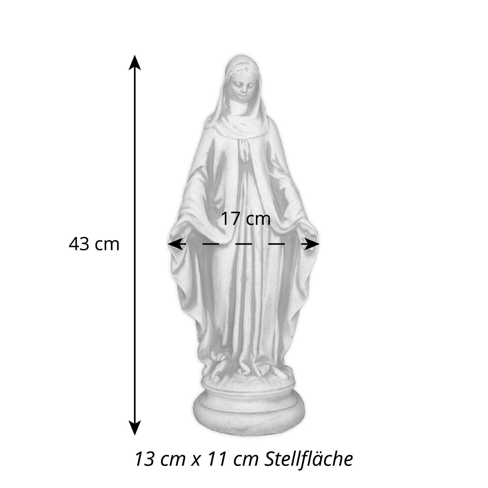 gartendekoparadies.de Madonna do ogrodu, kamienna figurka, wys. 43 cm, 5 kg, szara, odporna na mróz z odlewu kamiennego, do użytku na zewnątrz