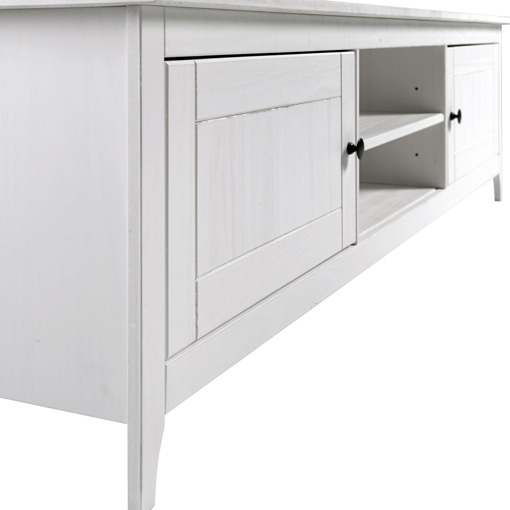 Buyqualia Mesa TV OSMA, 2 Puertas 2 Huecos, 45x180x35, Blanco Abierto (Grande)