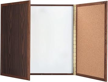 WP-36 Enclosed Melamine Planning Board, Walnut; 36"H x 36"W, 3" Overall Depth, Laminate Doors, Inside Doors Made out of Natural Cork for Posting