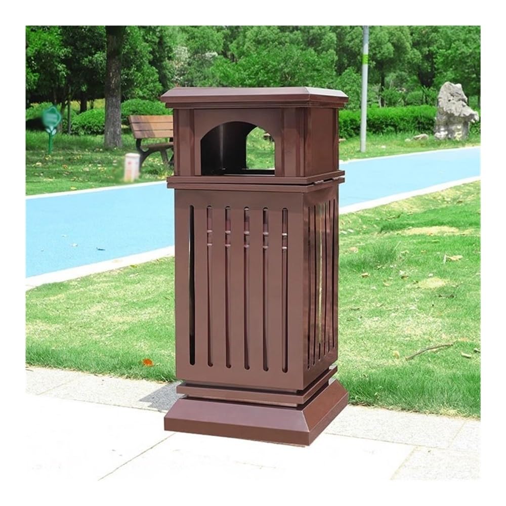 Outdoor Trash Can, Openwork Public Area Garbage Can Retro Metal Outdoor Trash Bin