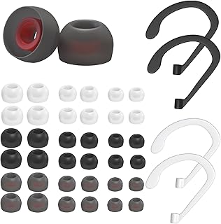 36 Pieces Replacement Earbuds Silicone Eartips with 2 pairs of anti-lost ear hooks, Earphone Ear Buds Tips, Silicone EarBuds Ear Tips For Earphones(Small, Medium, Large)