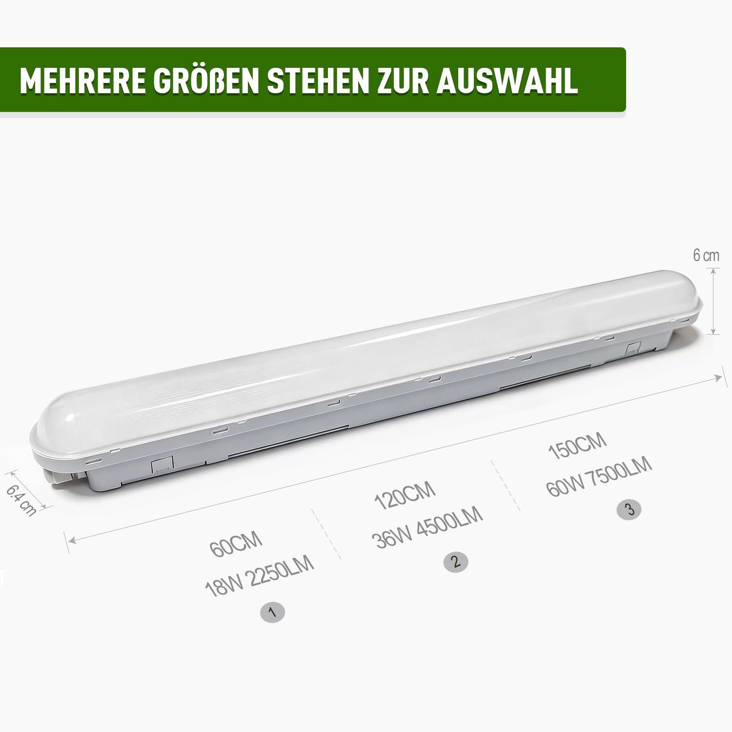 TONFFI 2 Stück LED Feuchtraumleuchte 120cm, 36W IP65 Feuchtraumlampe [4500LM, 6000K Kaltweiß] - Verknüpfbare Wannenleuchte für Bad, Keller, Garage, Werkstatt