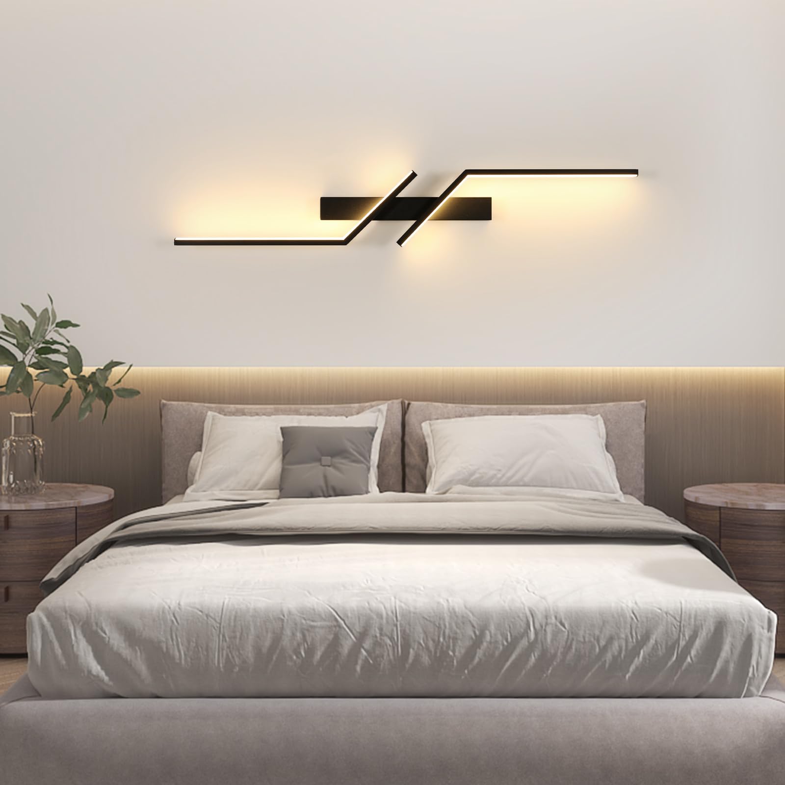 DELIPOP Wandleuchte LED Innen, 24W Lange Linie Moderne Wandlampe Schwarz, Warmweiß 3000K Wandbeleuchtung Für Schlafzimmer Wohnzimmer Korridor Treppenhaus | Lange Linie Wandbeleuchtung Für Schlafzimmer Wohnzimmer Korridor Esszimmer