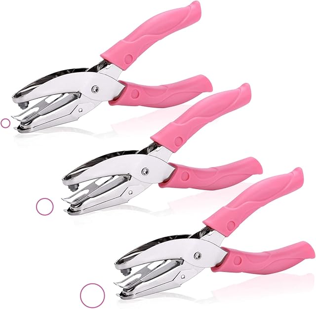 3 Pcs Handheld Hole Punch, Metal Paper Puncher Single Hole Punch Pliers with Soft Grip,Multiple Sheet Capacity Hole Paper Punch for Home Office School DIY Crafts Scrapbook Notebook Card Making