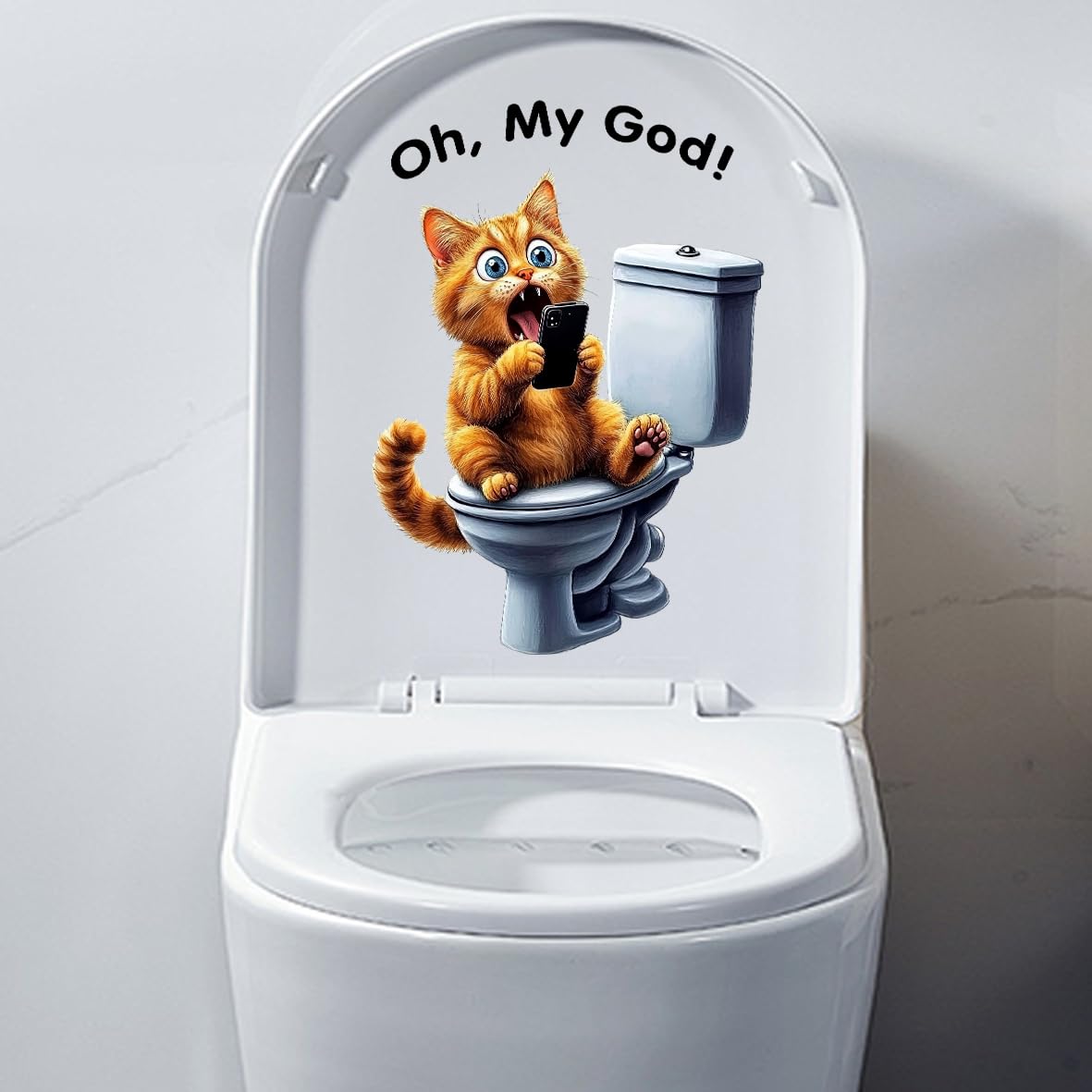 Iprokiu Funny Animal Toilet Seat Cover Decal Waterproof Cartoon Dog Cat Toilet Seat Lid Sticker Dinosaur Duck Washroom Bathroom Decal Home Wall Sticker (Cute Cat)