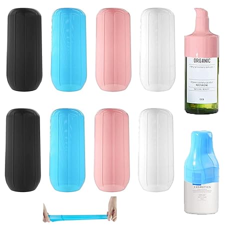 MAYCREATE 8pcs Leak Proof Sleeves for Travel Container Silicone Elastic Sleeves for Leak Proofing in Luggage, Reusable Sleeve Covers for Toiletries, Spray Bottles Accessory