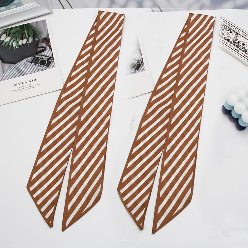 5 Pcs Stripe Long Small scarf Skinny Hair bag Scarf Ribbon Neckties Sash for Women Girls4