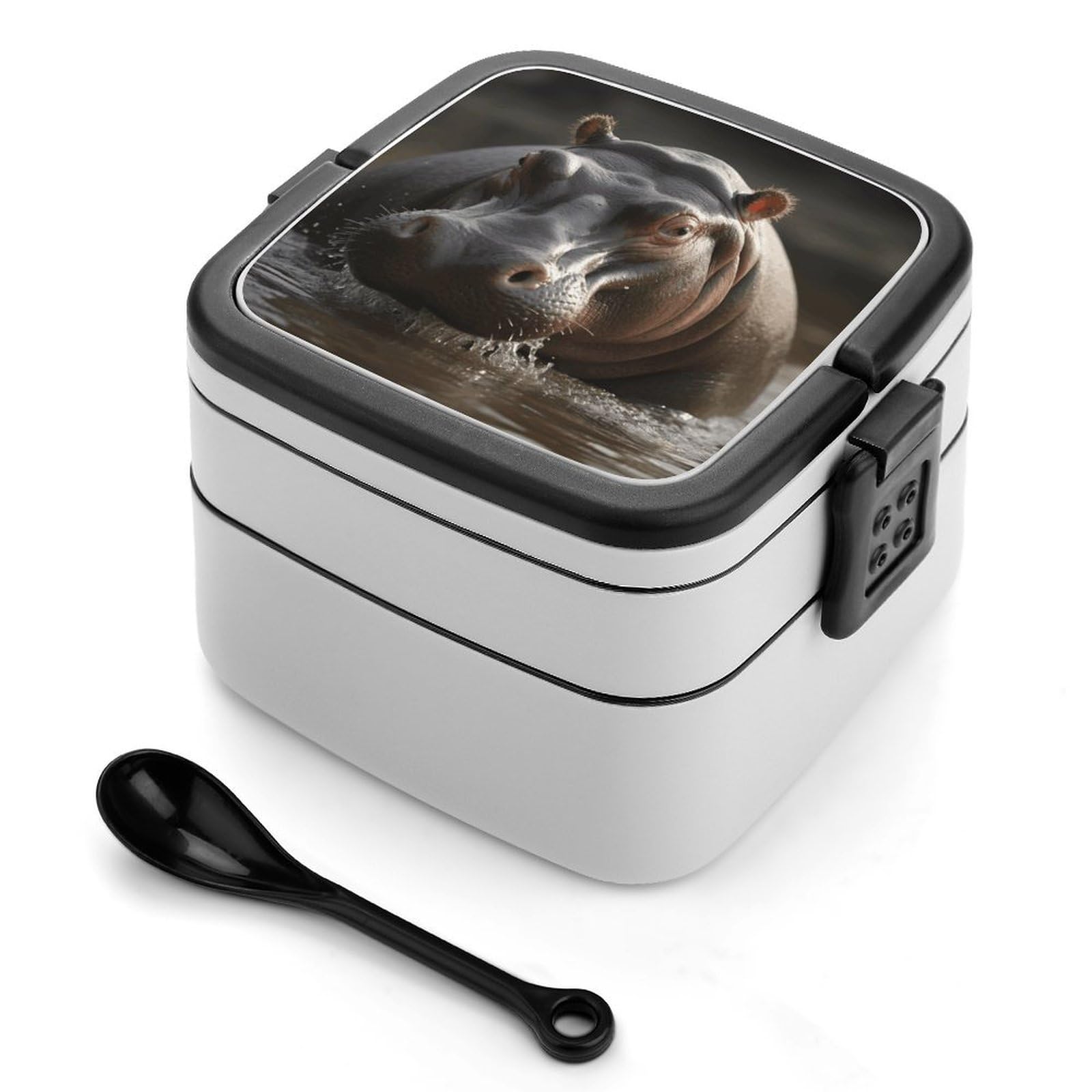 VstaDank Hippo Bento Box Portable Adult Lunch Box with 2 Layer&Spoon Reusable Insulated Lunchbox Large Food Containers Leak Proof Lunch Containers for Work Camping Meal Prep