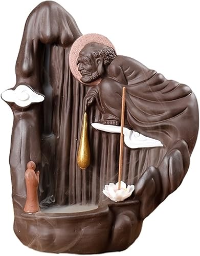 Miniatura 8 de Quemador de incienso de reflujo de humo de arena morada, quemador de incienso que representa el loto dorado Guanyin, sándalo, decoración del hogar