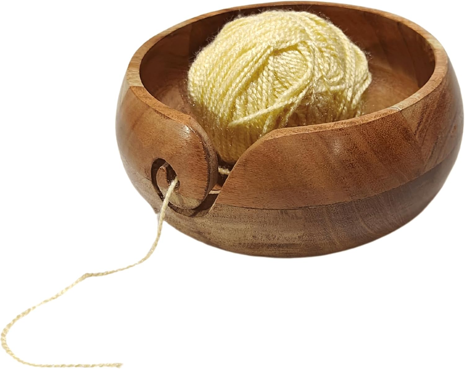 Handmade Acacia Wood Yarn Bowl – Large Knitting & Crochet Holder for Tangle-Free Crafting – 6.5” x 3” (Natural Finish) – Gift for Knitters & Crocheters