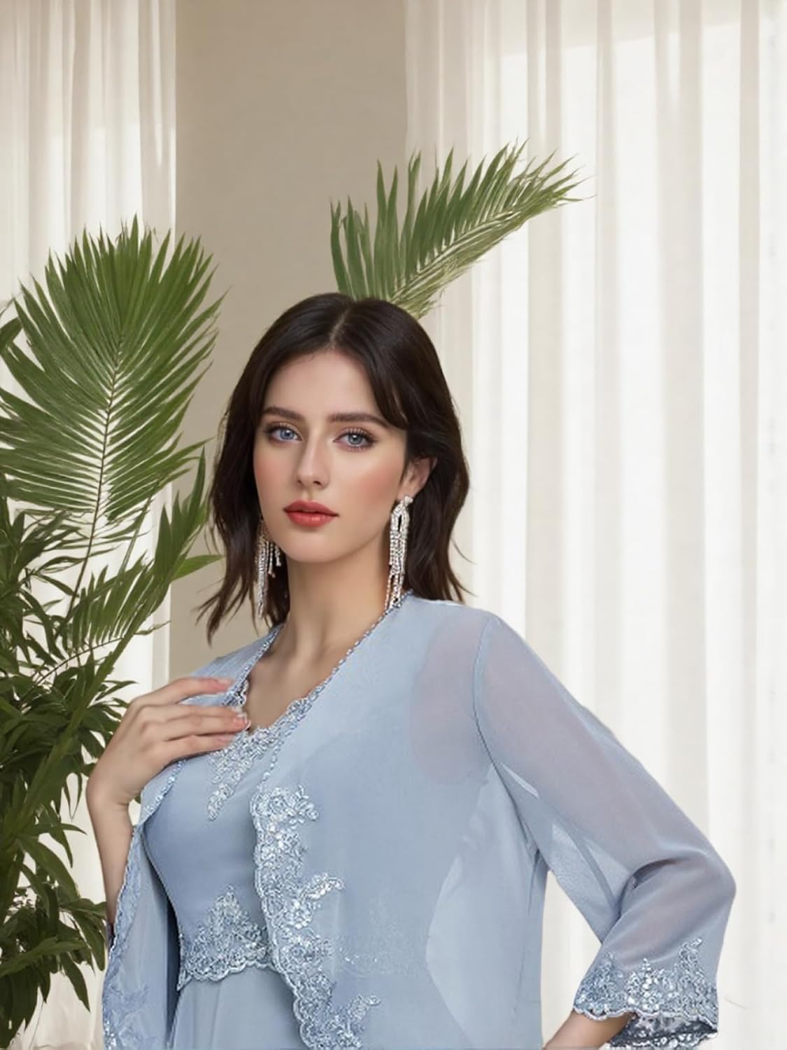 Damen Hosenanzug 3-Teilig Festlich Elegant Chiffon Mutter Der Braut Outfit Brautmutter Anzug Hosenanzüge Mit Jacke