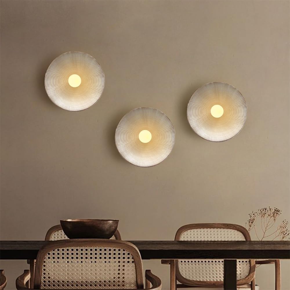 AroimRex Wabi-sabi resin Wall Sconce Retro Round Wall Light Yellow Travertine Interior Wall Lamp LED Wall Lantern Acrylic spherical lampshade Decoration Living Room Bedside Wall Lights