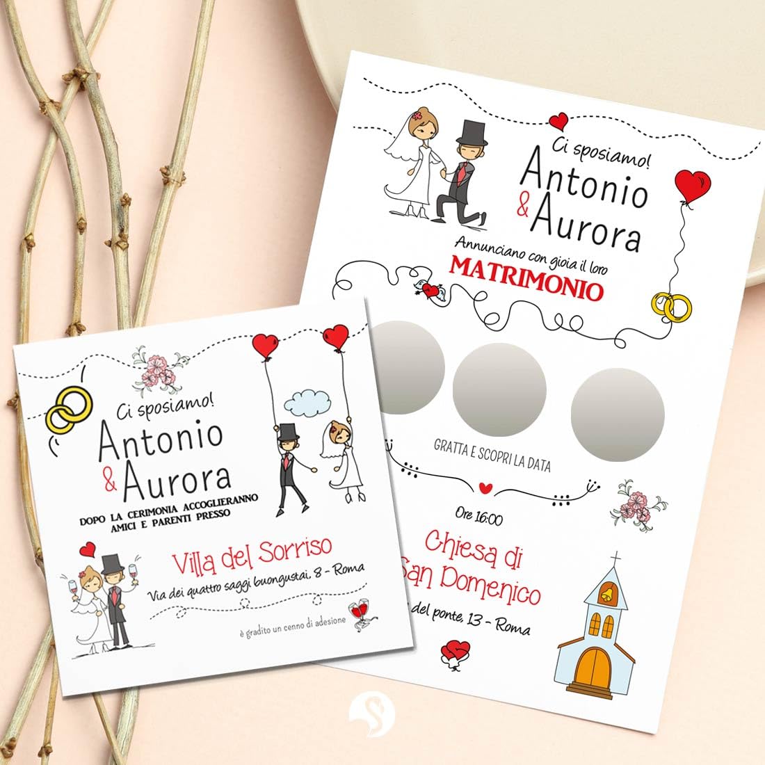Partecipazioni Matrimonio Gratta e scopri la Data “Wedding Sky” - Set completi da 25-50 -100 (50)