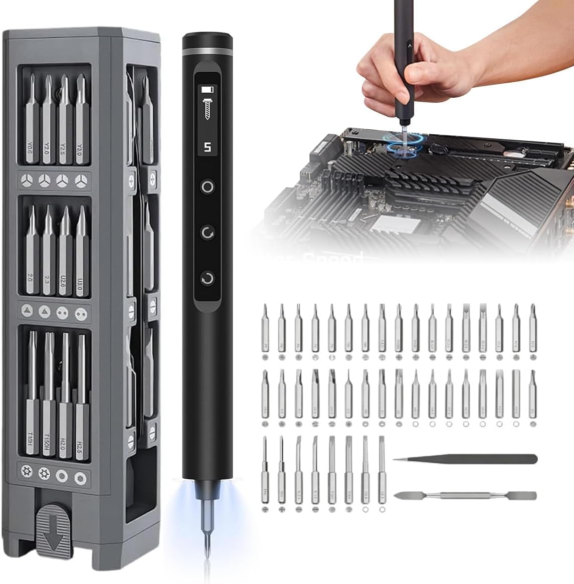Set Di Mini Cacciaviti Elettrici 56 In 1 - Kit Di Strumenti Di Precisione Con Coppia Intelligente, Luce Led, Custodia Magnetica, Ricaricabile Per Campanello, Telefono, Laptop, Orologio,