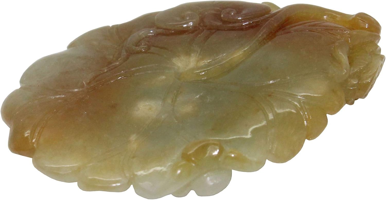 Quality Carved Jade Pendant with Fish Biting Fortune On Lotus Leaf ak174N