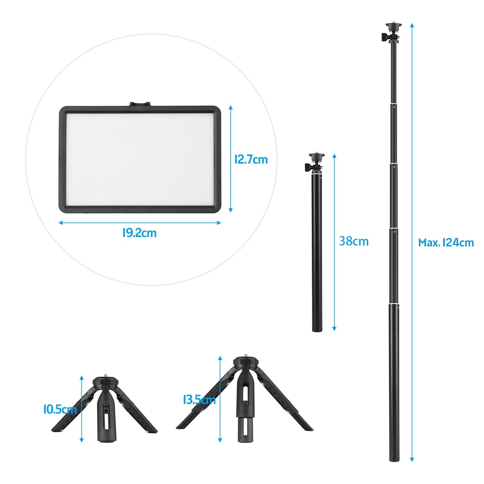 luce video led,HUIOP Kit luce video LED USB Illuminazione per videoconferenza con 2 * Luce di riempimento LED 3200K-5600K dimmerabile + 2 * Treppiede estensibile + 16 * Filtri colorati per streaming l