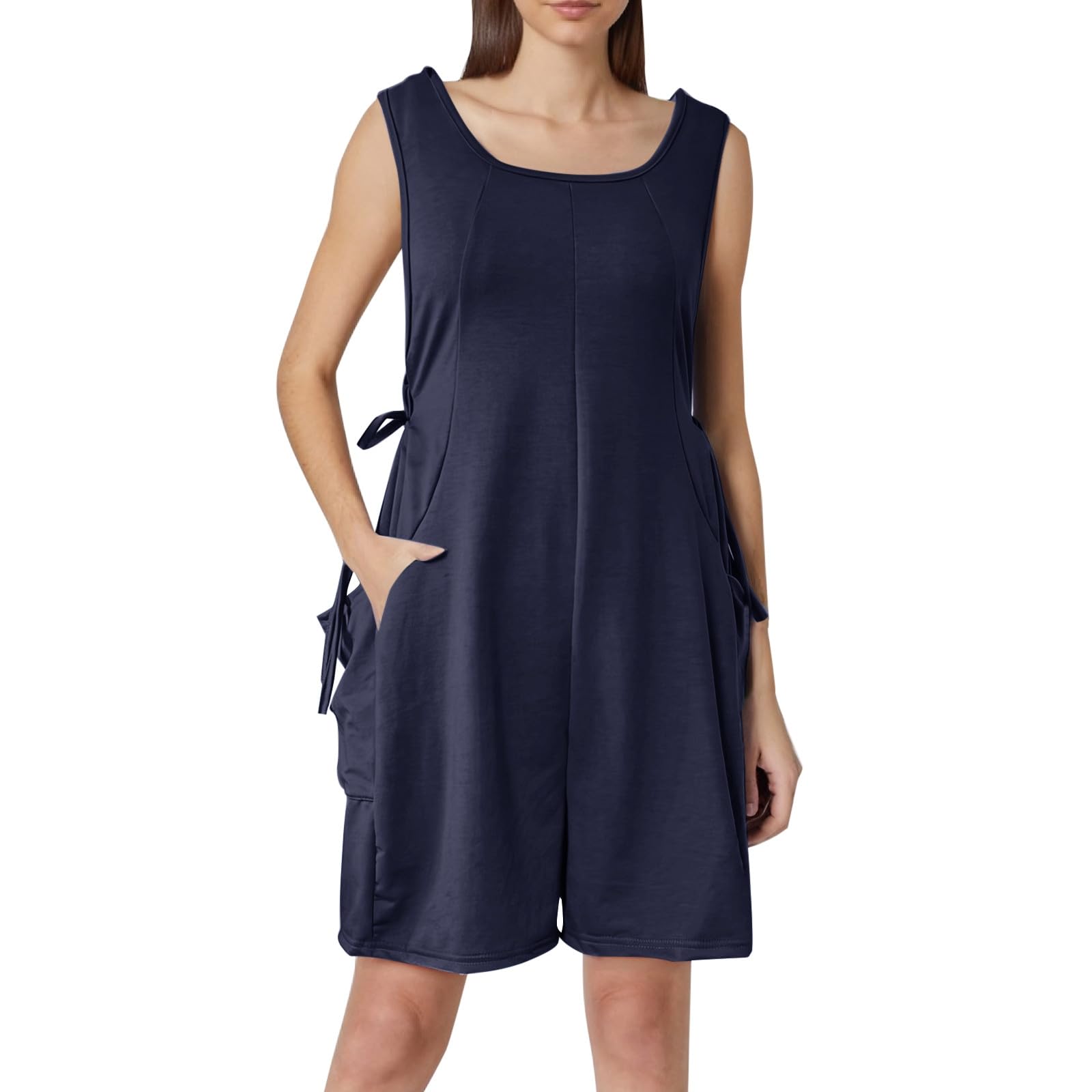 Combinaison décontractée sans manches pour femme avec bretelles réglables, poches pratiques, coupe ample pour les chaudes journées d'été, short confortable sans ajustement serré