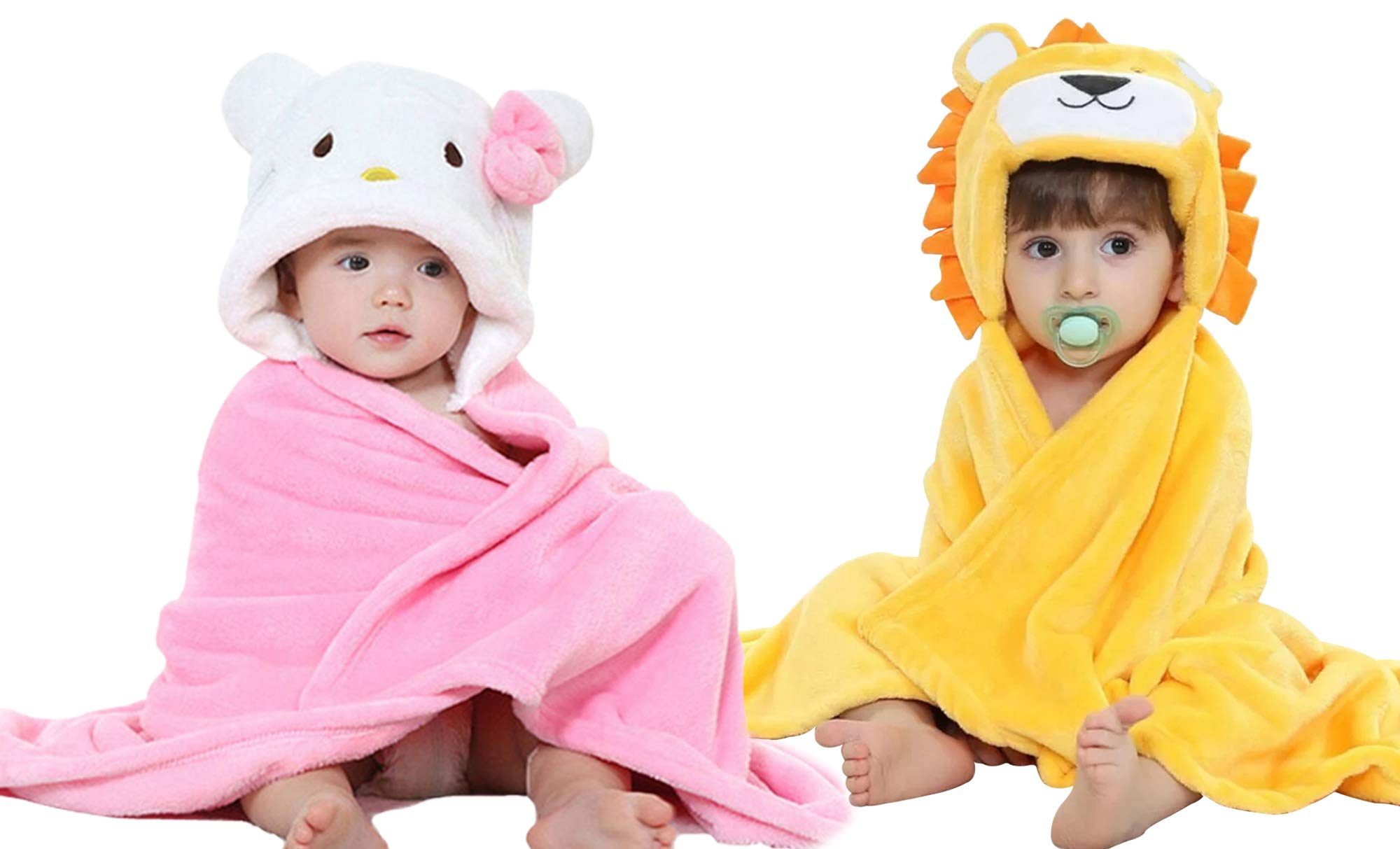 MY NEWBORN Baby Blanket Hooded Cartoon for Boys and Girls- Combo of 2 Pink Yellow