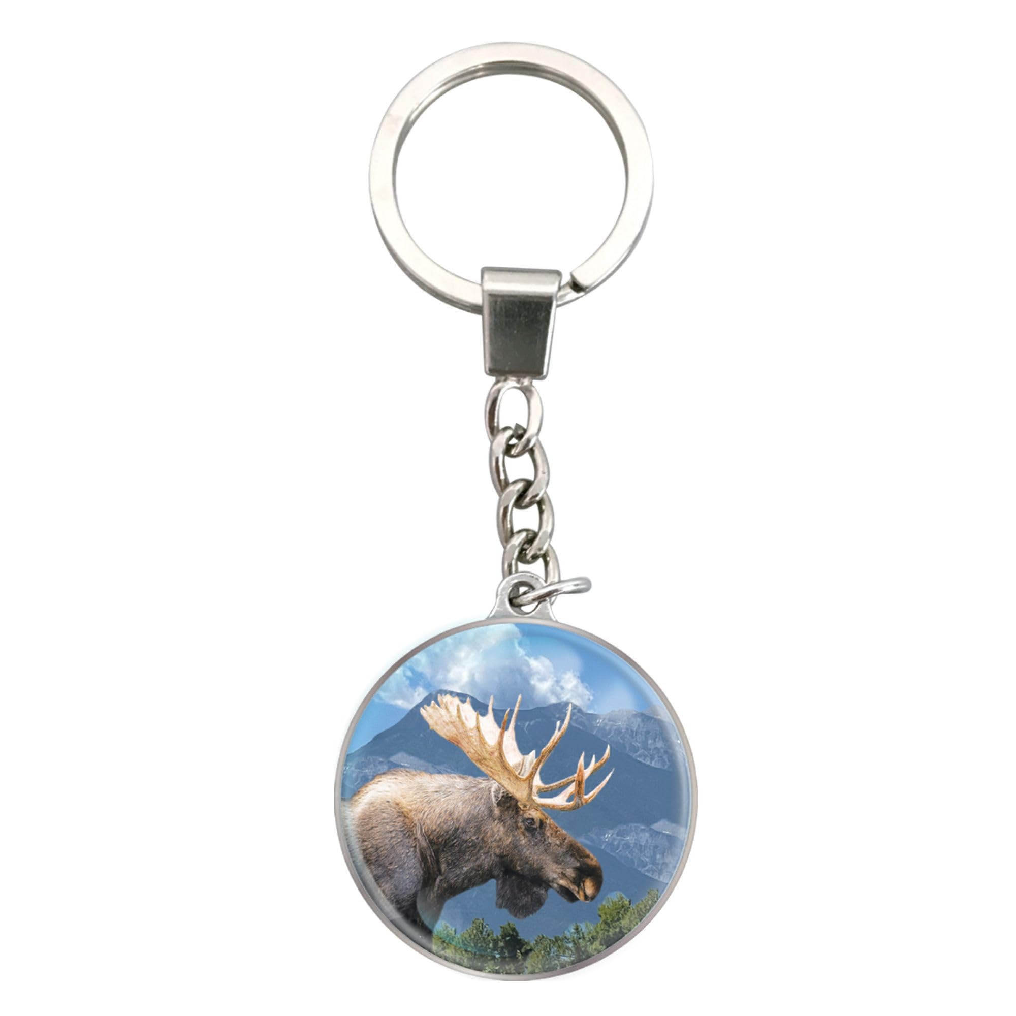 Magnidome Deluxebase Moose Keychain – Crystal Glass Dome Animal Key Ring with Stainless Steel Chain, Cute Moose Key Holder for Fun Bag Charms and Novelty Gifts.