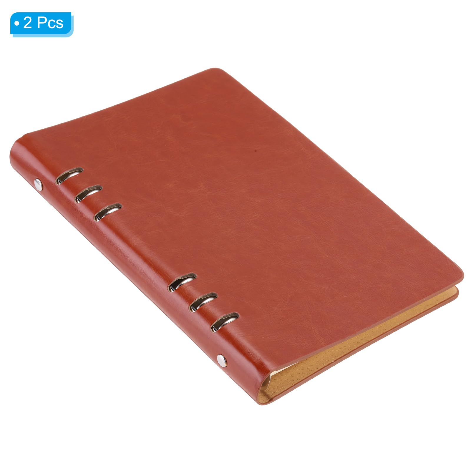 PATIKIL 6 Ring Binder Cover, 2 Pack A5 Leather Notebook Binder Mini Refillable Loose Leaf Personal Planner with 160 Sheets Paper, Brown - Image 3