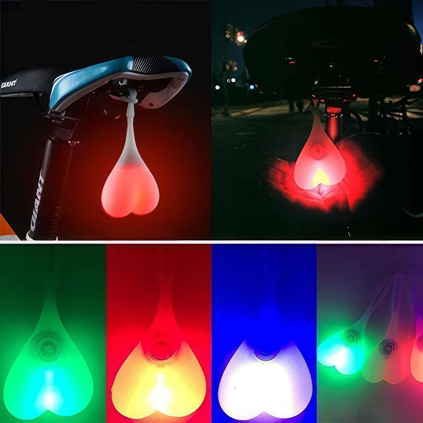 Feu Arrière Vélo Riloer LED - Forme Cœur - Multicolore - Imperméable - Piles Remplaçables