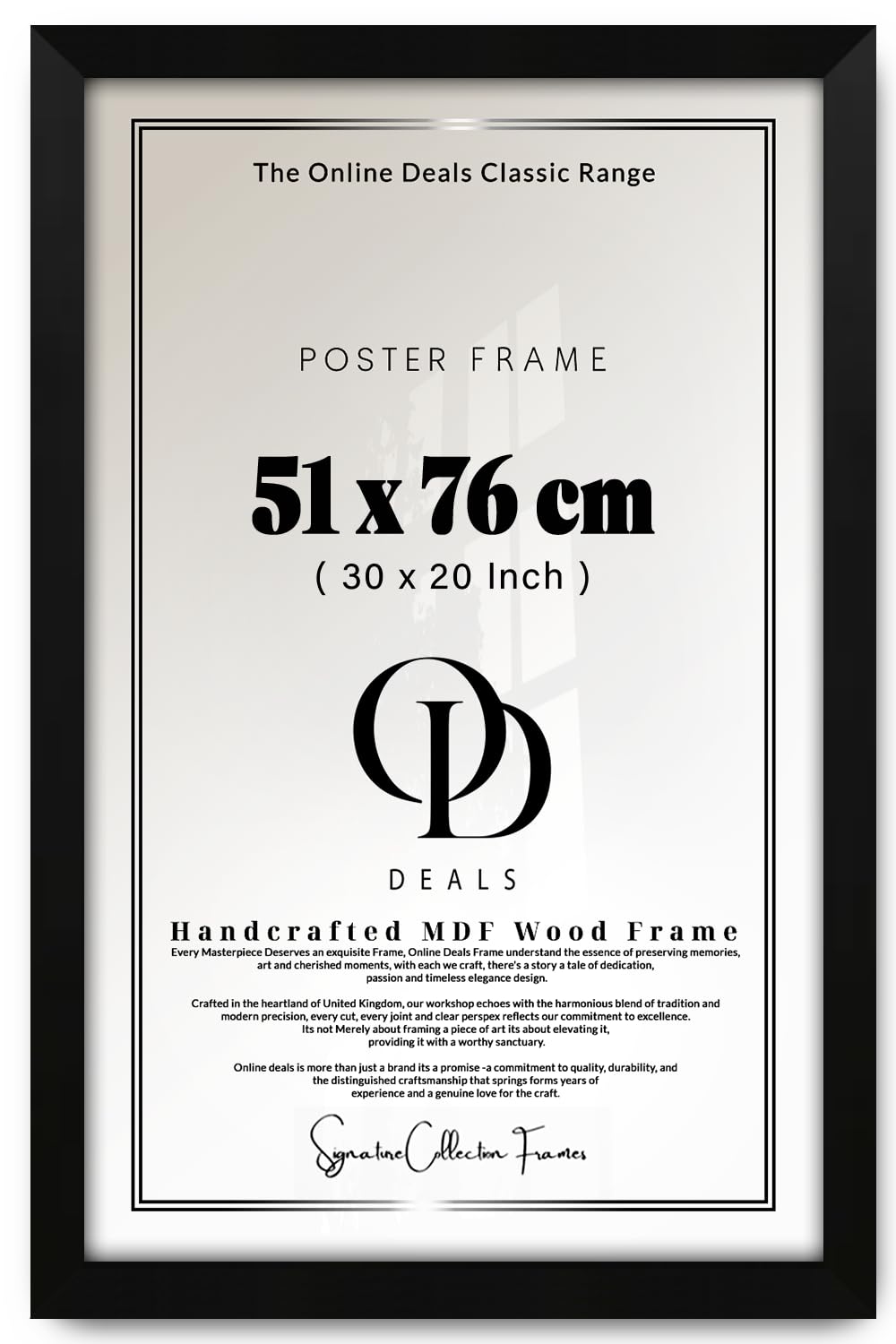 Od Deals Matt Black 51X76 Cm (20.1X29.9 Inch / 510X760 Mm) Mdf Poster Frame | Flat Wall Frame With Shatterproof Acrylic Front (Matt Black)
