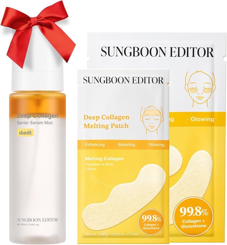 SUNGBOON EDITOR Melting Collagen Set (Deep Collagen Melting Patch 6pcs, Barrier Serum Mist), Real Collagen Care for Puffy Eyes and Neck Wrinkles, Best Gifts for Mom | Christmas Gift Sets